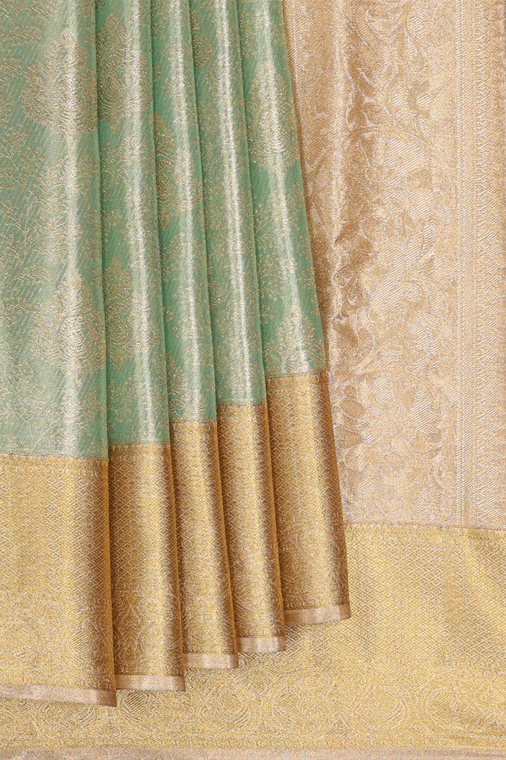 Image of Kanchipattu Light Sea Green Tissue Brocade Saree